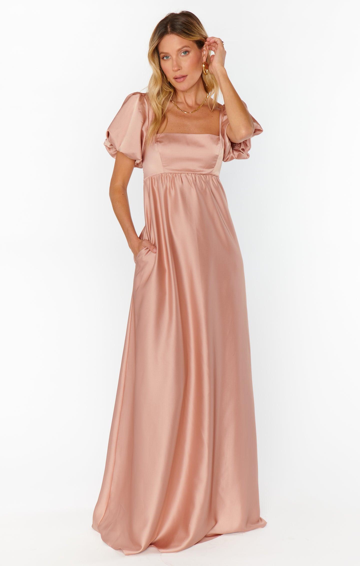 Nora Maxi Dress ~ Rose Gold Luxe Satin Product Image