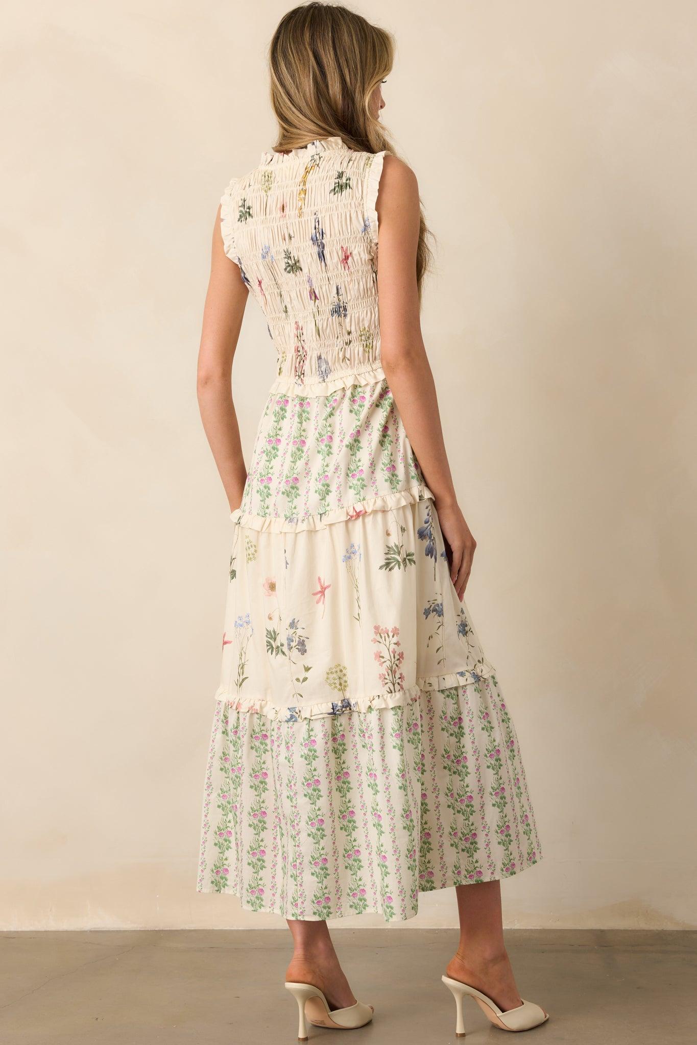 Whatever Happens Ivory Floral Cotton Sleeveless Maxi Dress Product Image