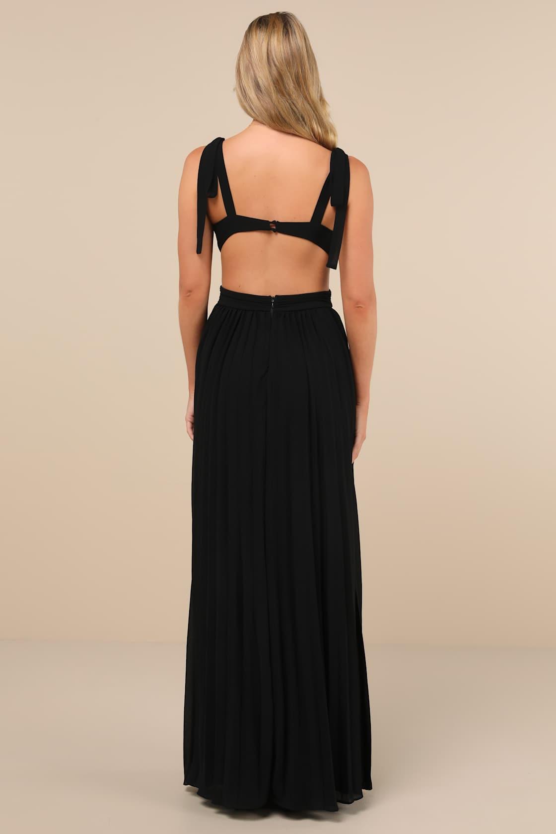 Celebratory Allure Black Pleated Backless Maxi Dress Product Image