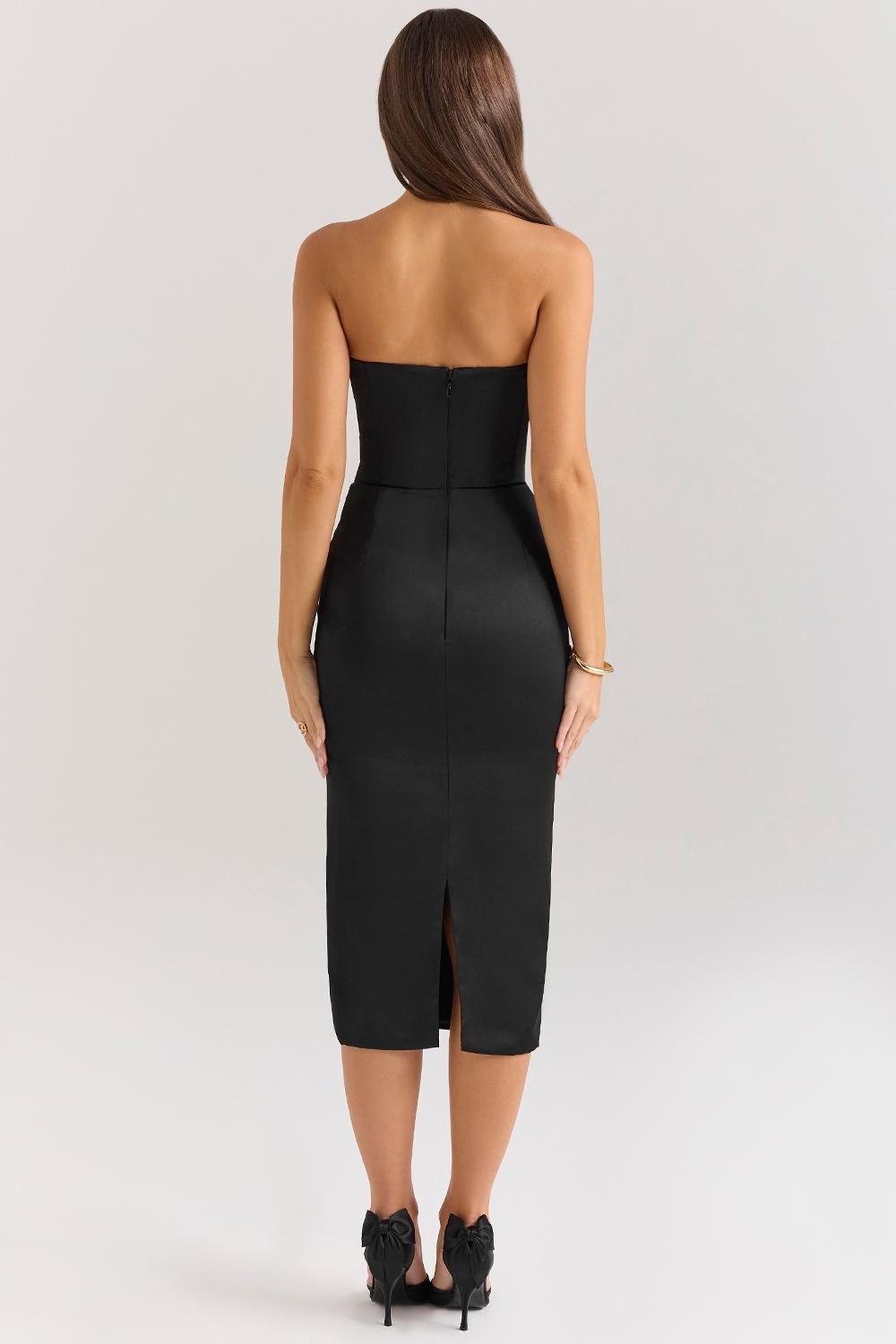 Santana  black satin strapless midi dress Product Image