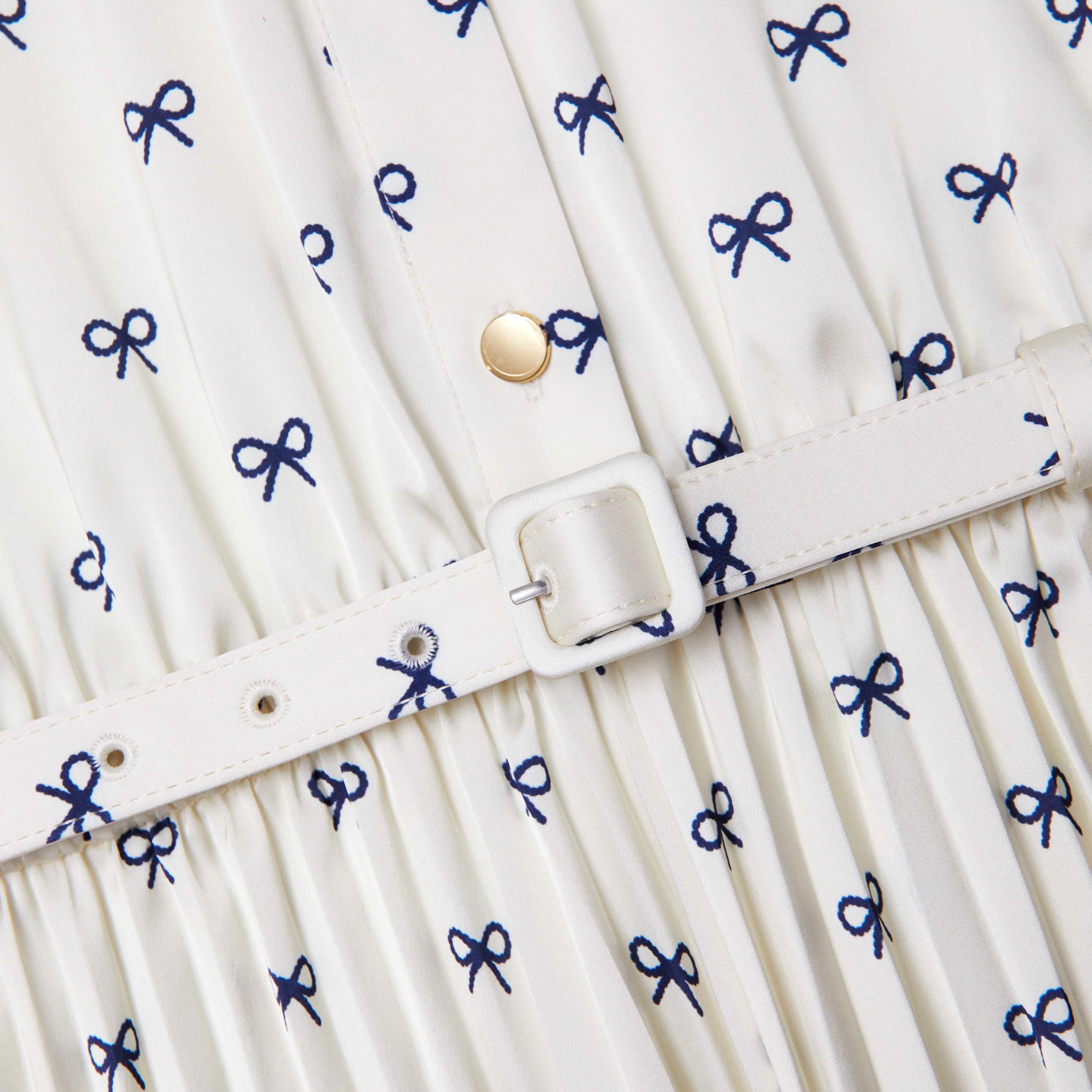 Cream Satin Bow Print Midi Dress Product Image