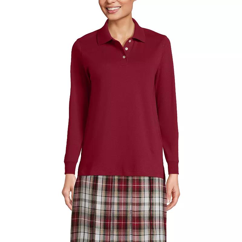 Women's Lands' End School Uniform Long Sleeve 3-Button Interlock Polo Shirt,  Product Image