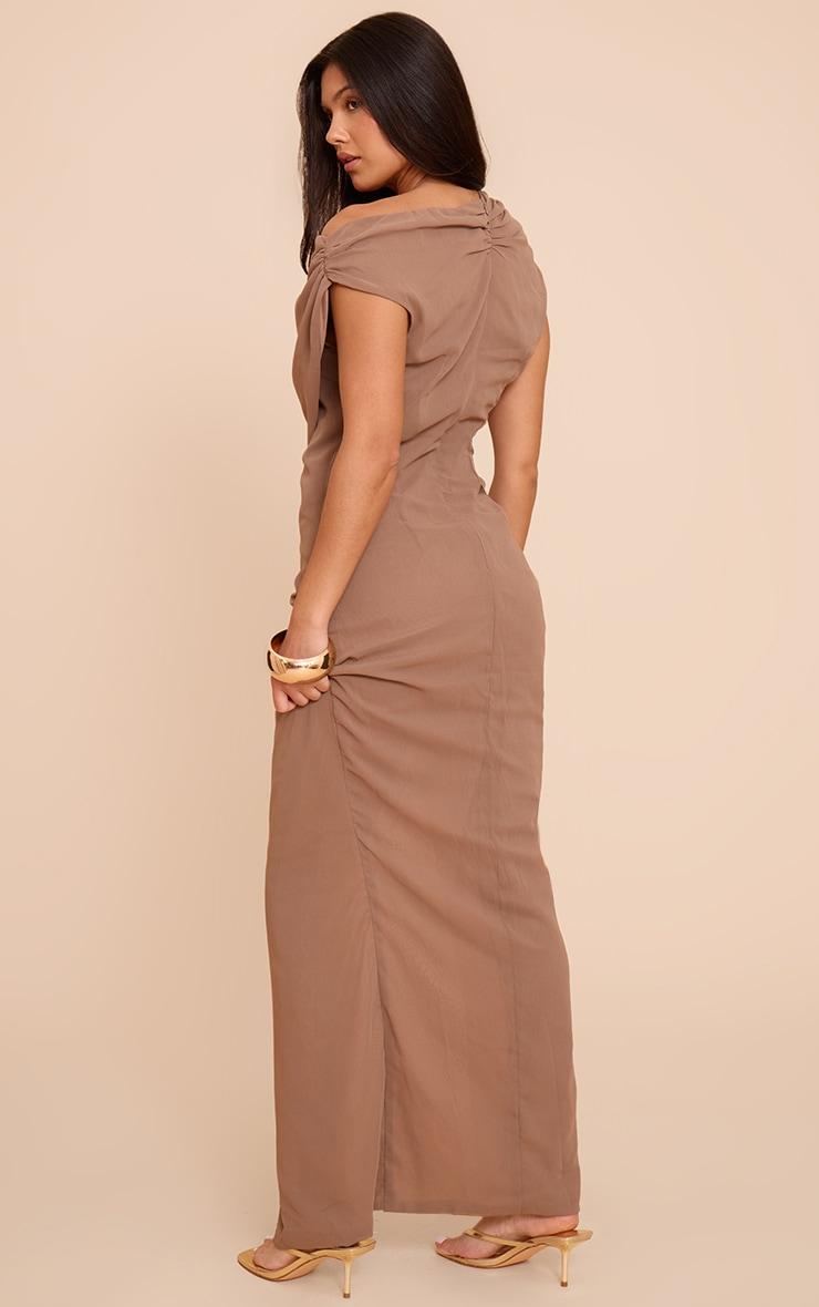 Deep Taupe Chiffon Cowl Neck Maxi Dress Product Image