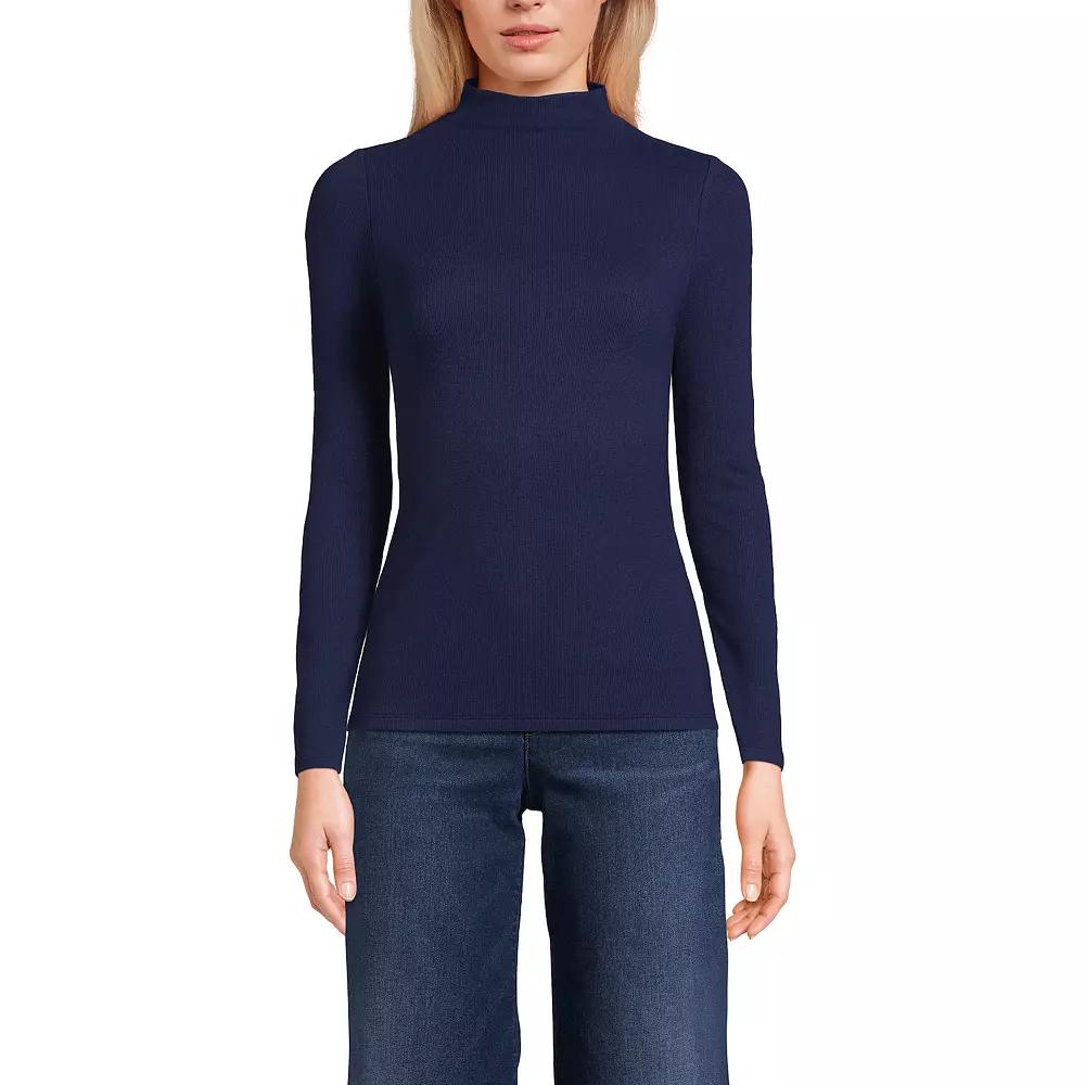 Women's Lands' End Rib Skimming Long Sleeve Mock Neck Top,  Product Image