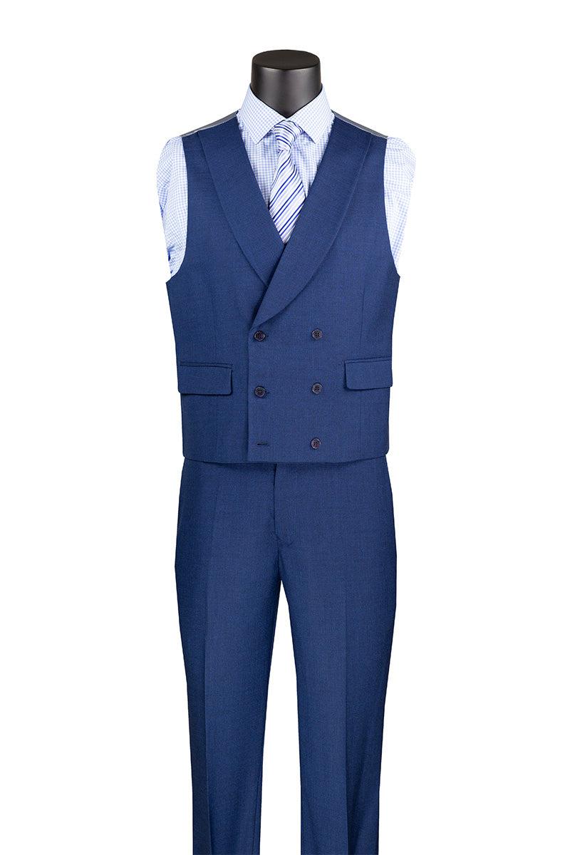 Navy Modern Fit 3 Piece Suit with Vest and Adjustable Waistband Pants Product Image