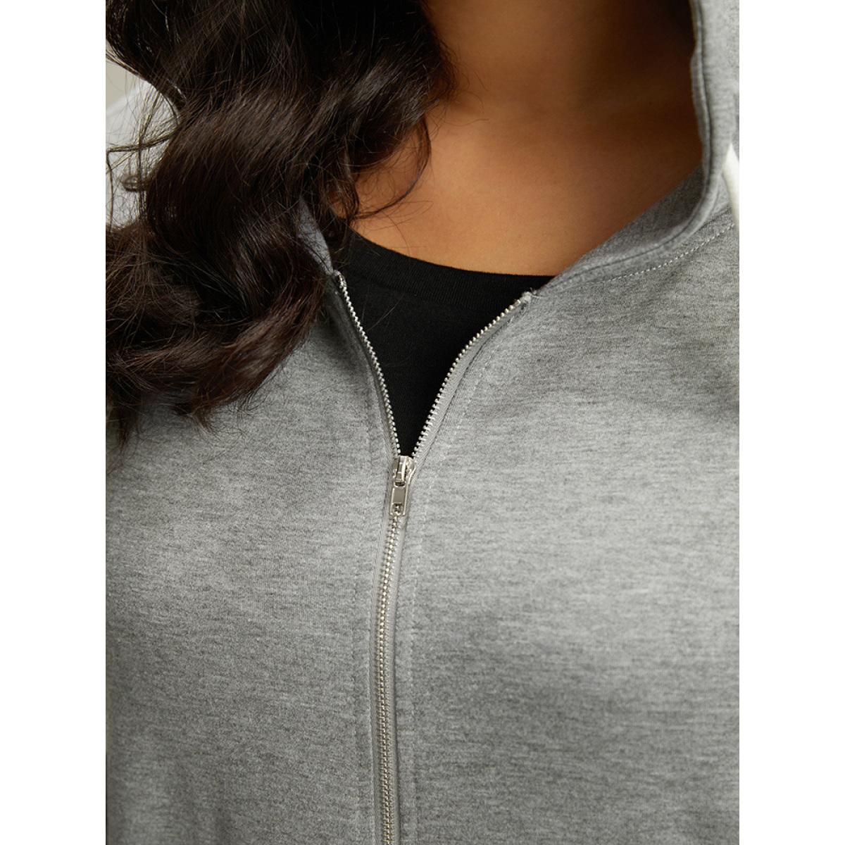 Plus Size Striped Hooded Pocket Zipper Fly Sweatshirt Women Gray Casual Elastic cuffs Hooded Dailywear Sweatshirts BloomChic 28/5X Product Image