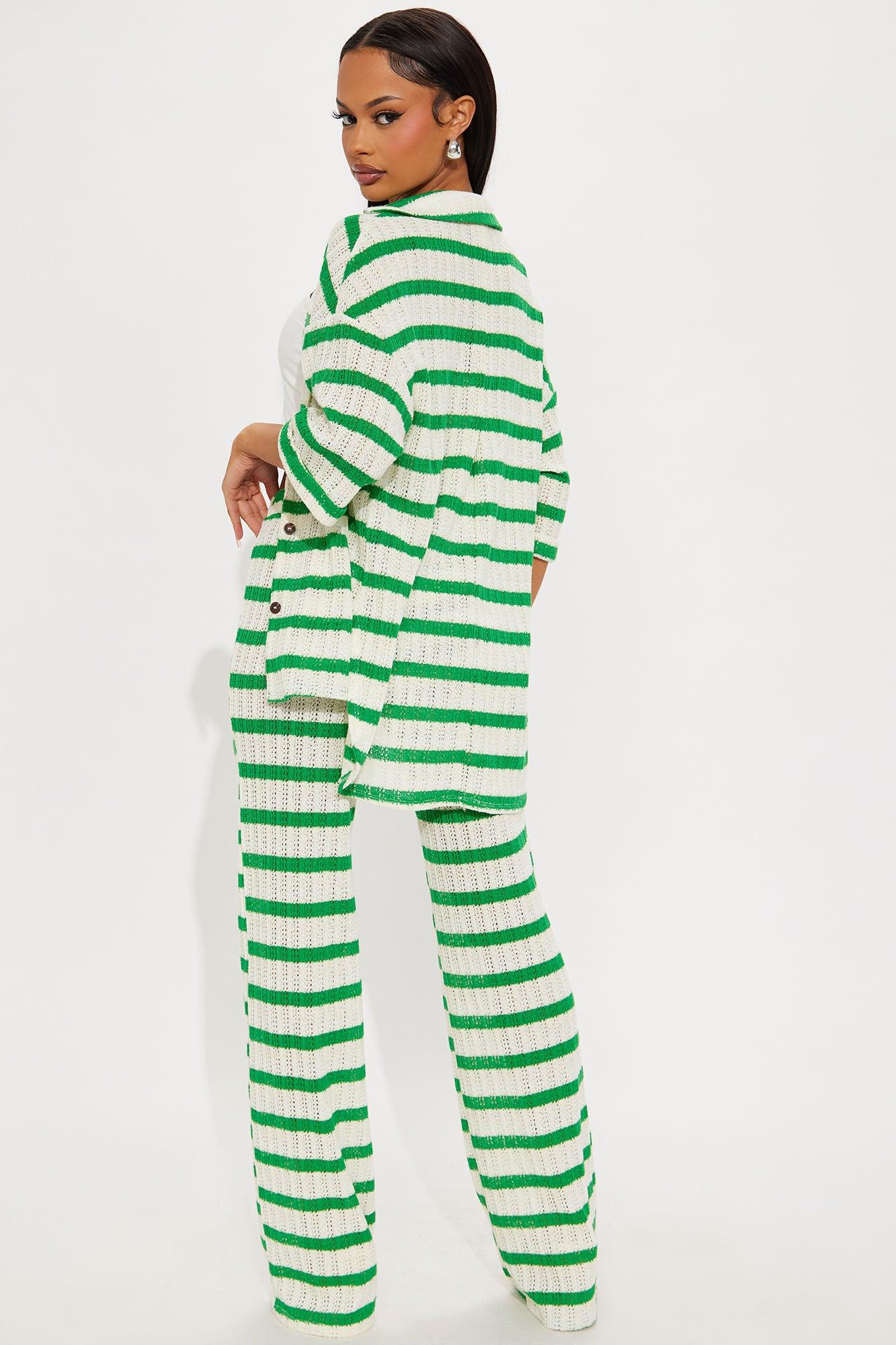 Seaside Stripes Crochet Pant Set - Green/combo Product Image