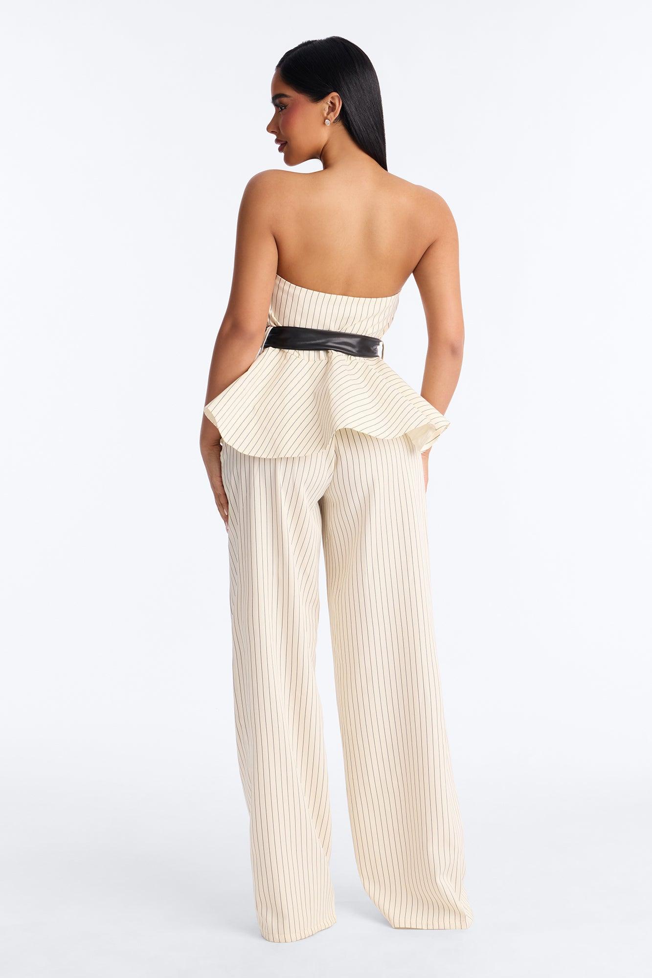 Boss Vibe Pinstripe Belted Jumpsuit - Ivory Female Product Image
