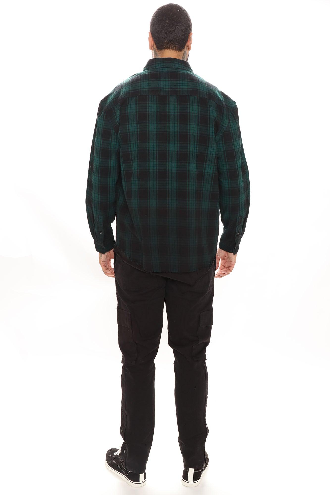 Sunset Dip Dye Flannel Shirt - Green/Black Product Image