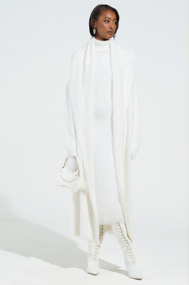 KYLIE FUZZY MIDI DRESS IN WHITE Product Image