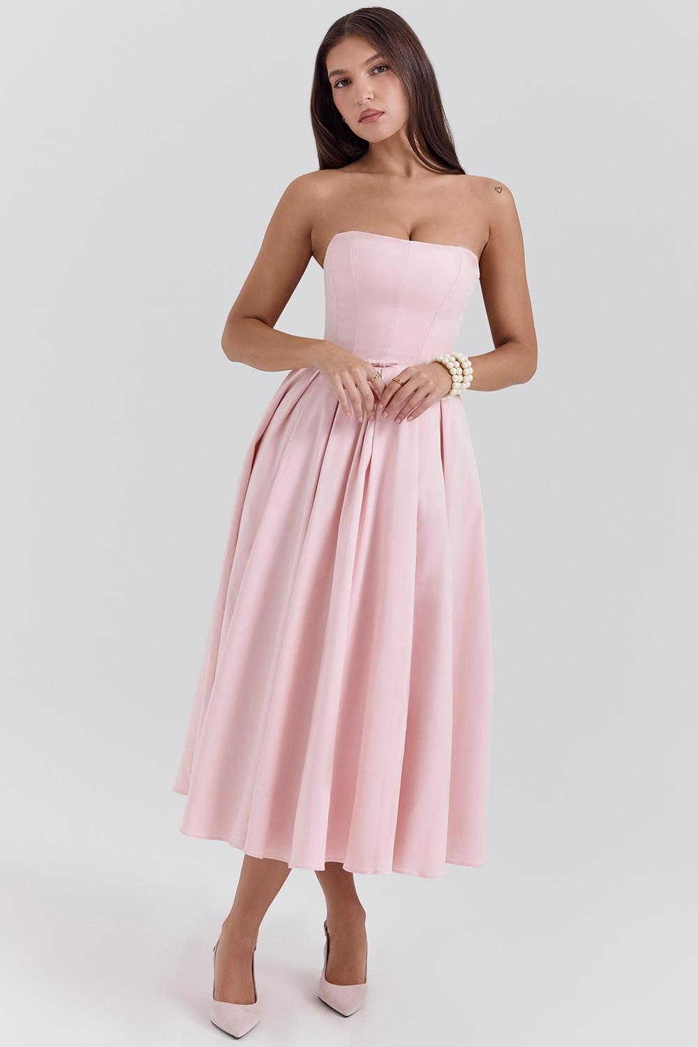 Contessa  parisian pink strapless corset midi dress Product Image