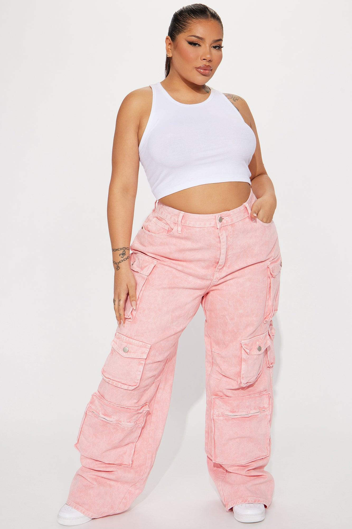 Lily High Rise Cargo Jeans - Pink Product Image