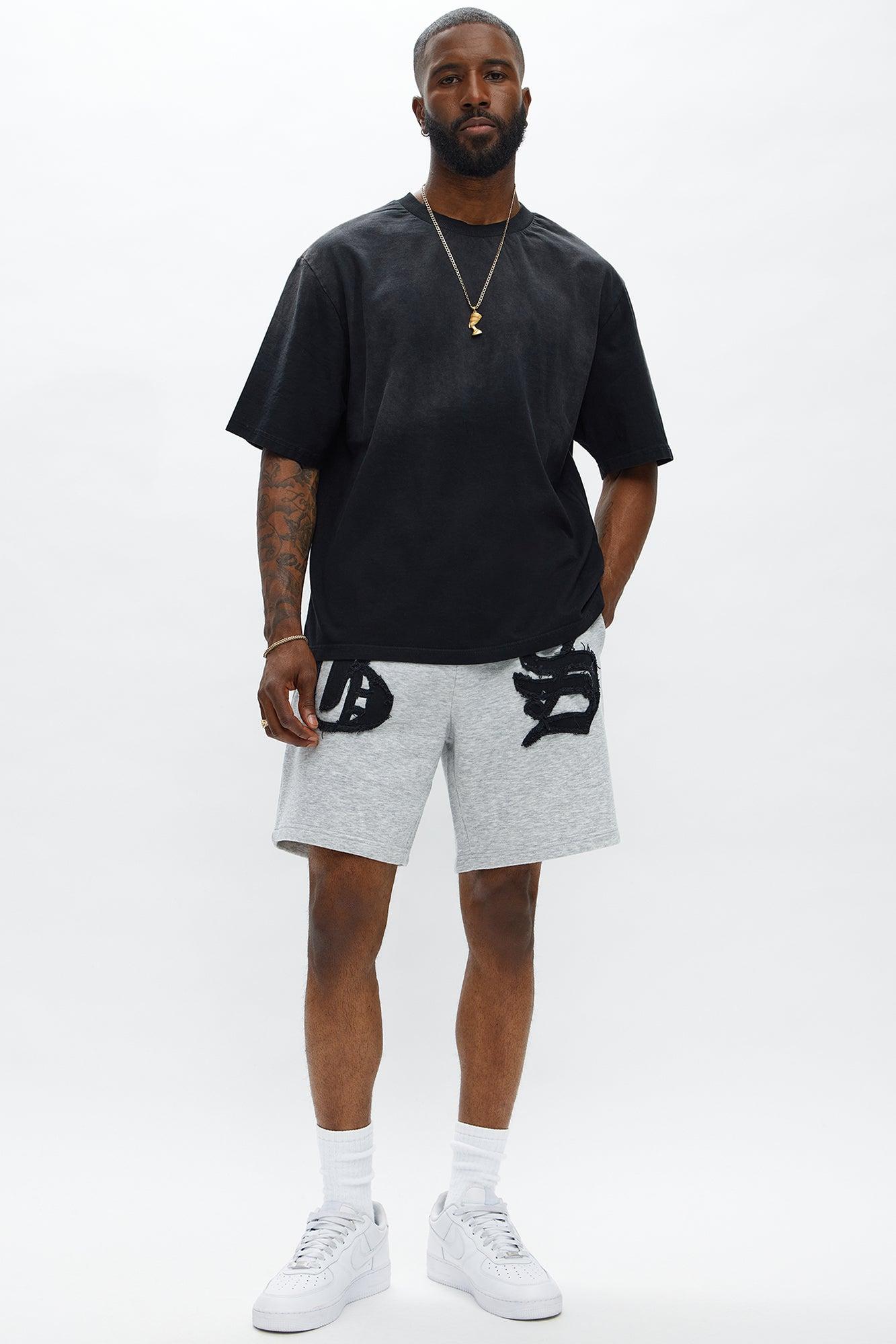 Tyson Relaxed Frayed Patch Sweatshorts - Heather Grey Male Product Image