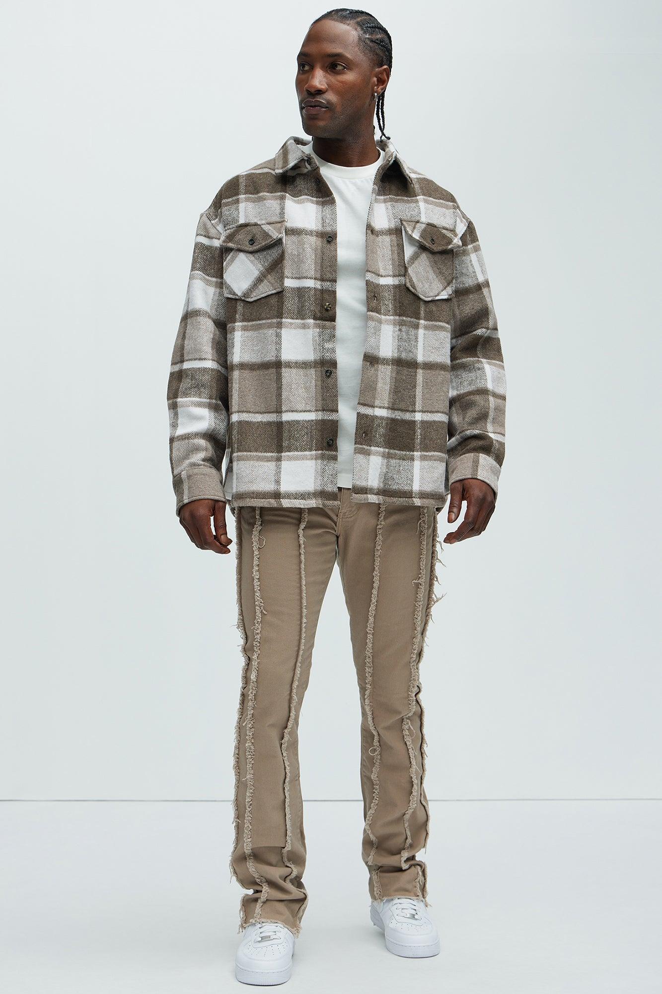 Wanted Plaid Shacket - Brown Male Product Image