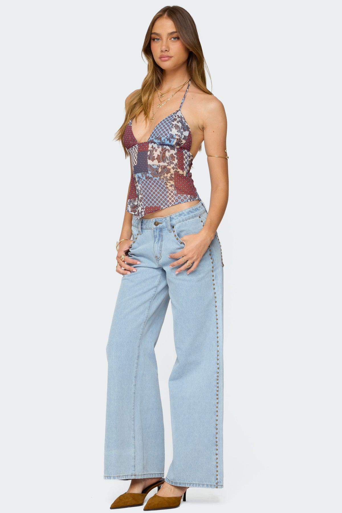 Mixed Patchwork Chiffon Halter Top Product Image