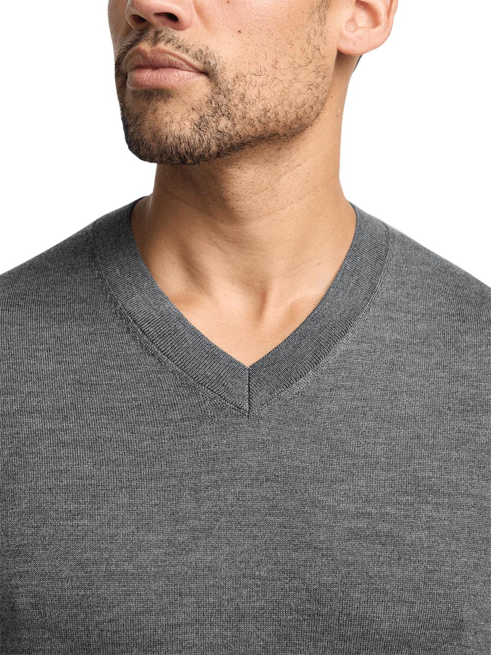 Merino Wool V-neck Sweater - Grey Product Image