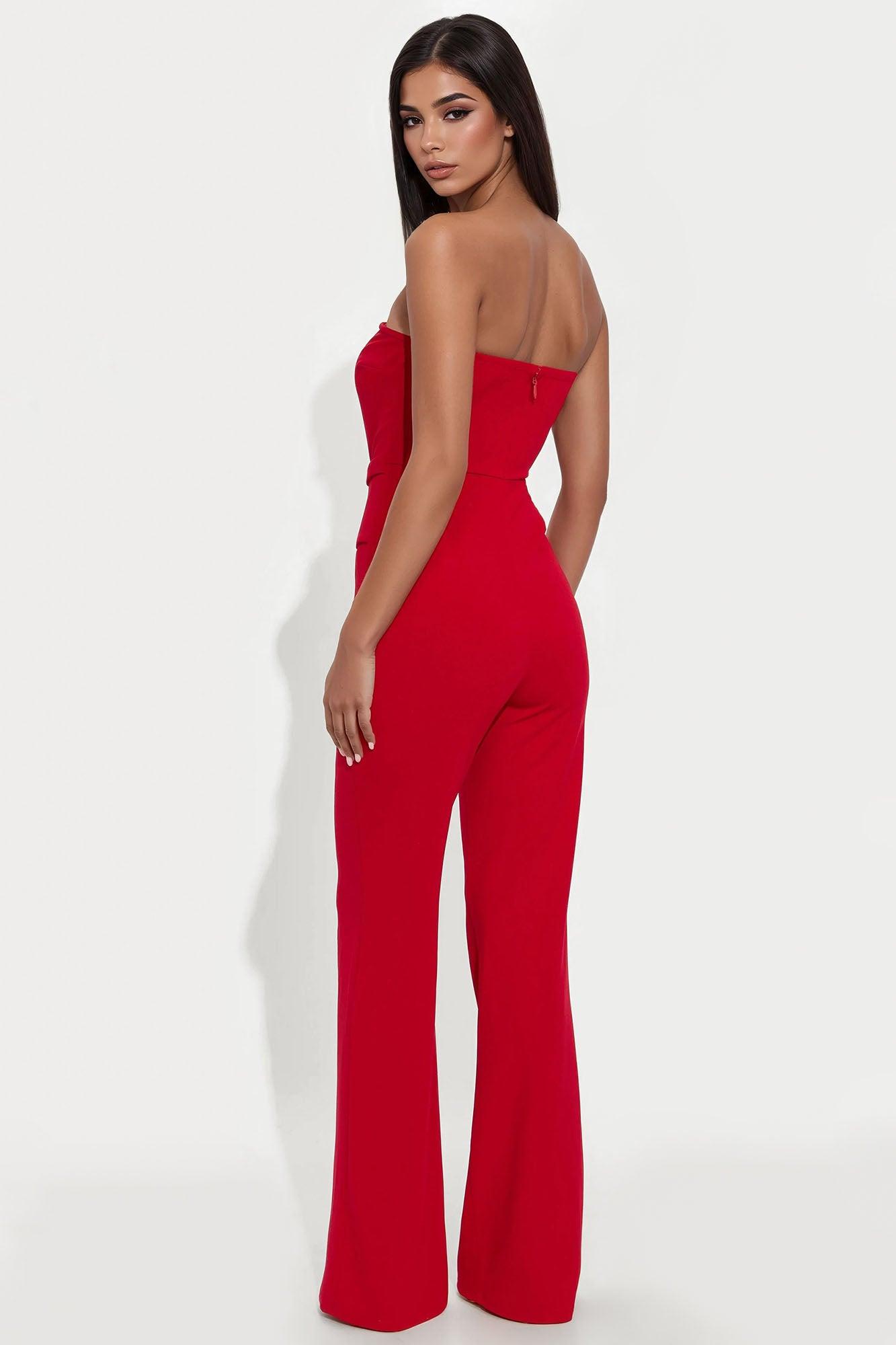 High Profile Wide Leg Jumpsuit - Red Female Product Image
