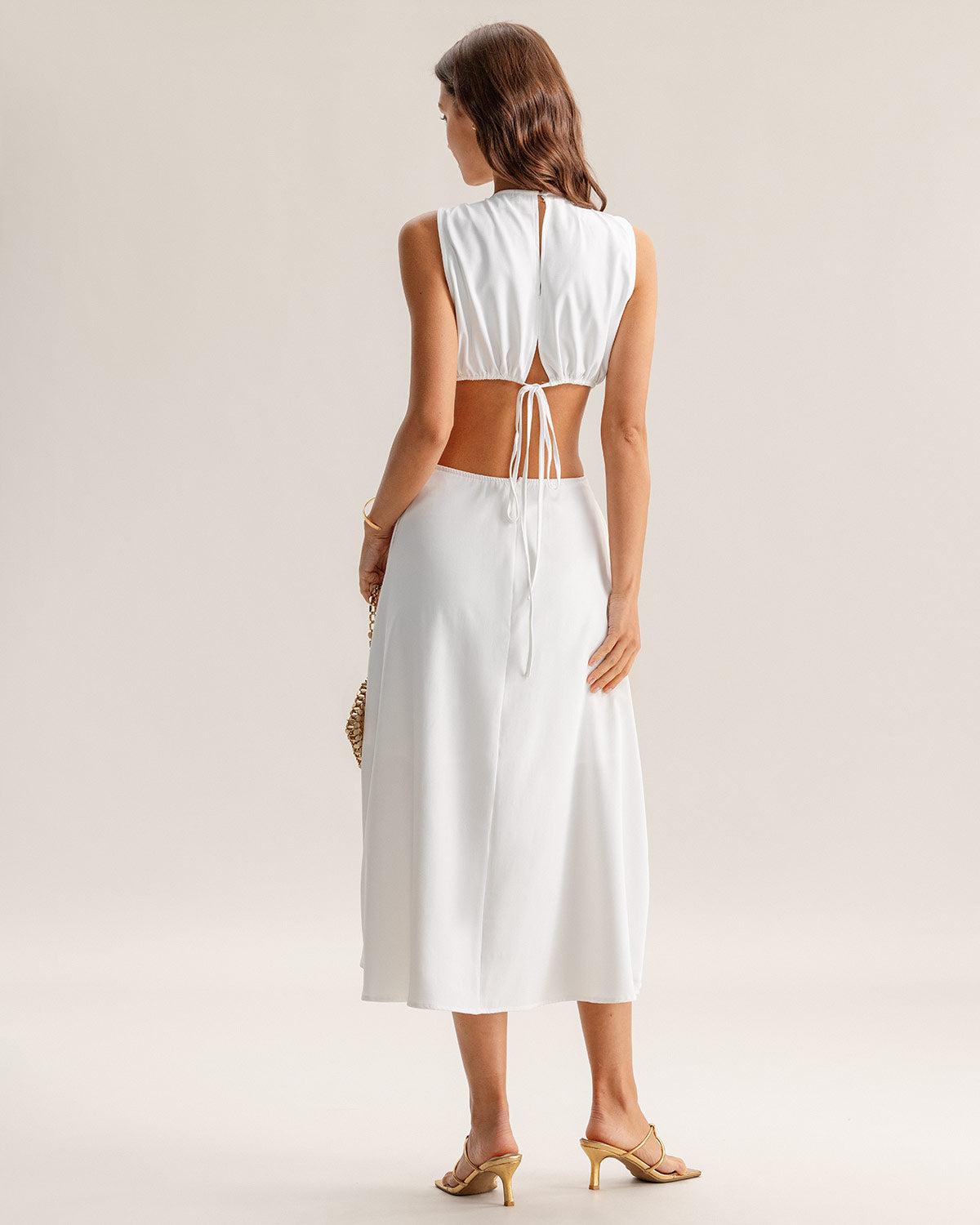 White Cutout Sleeveless Midi Dress Product Image