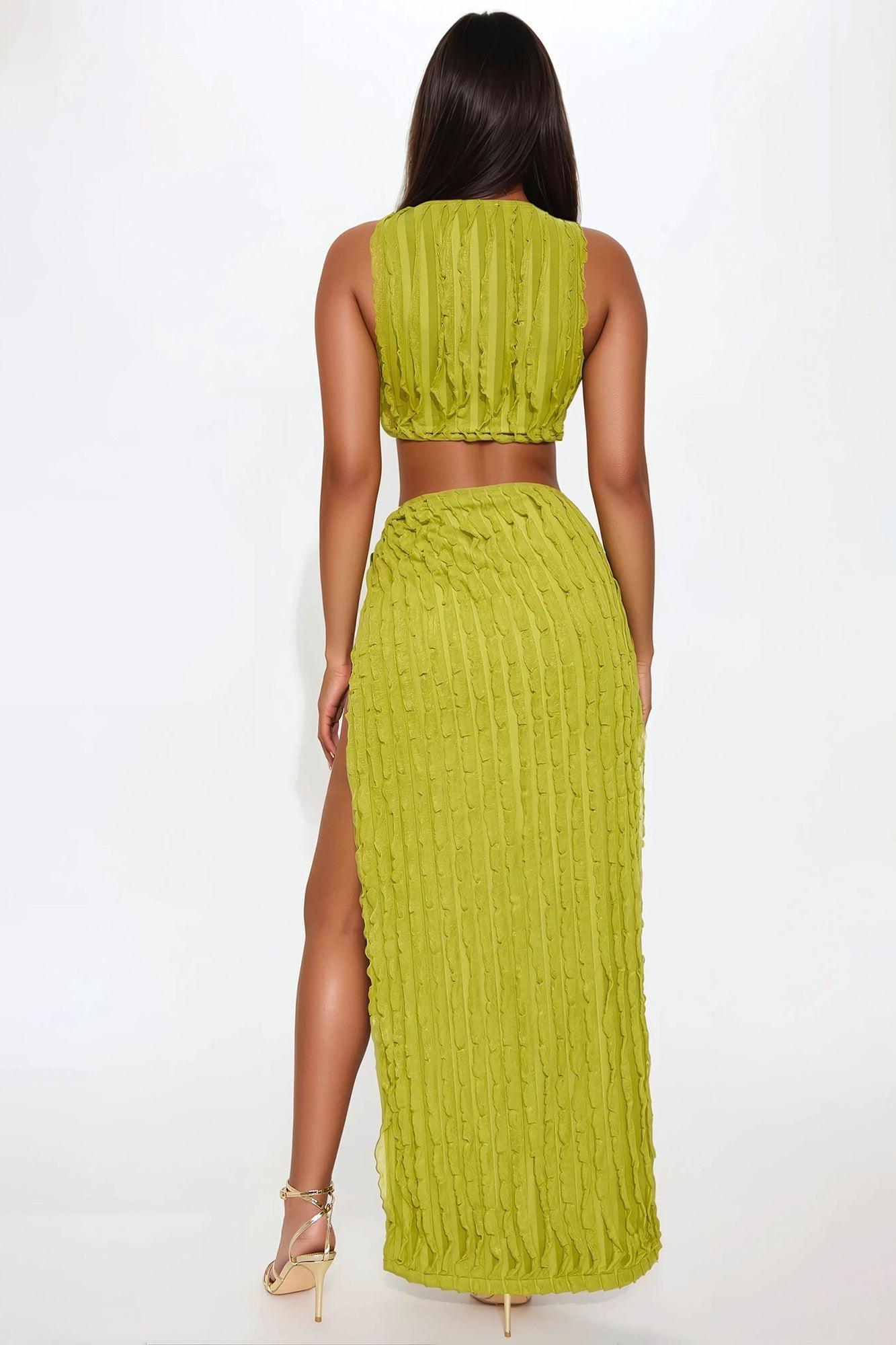 Oceanfront Elegance Maxi Skirt Set - Chartreuse Product Image