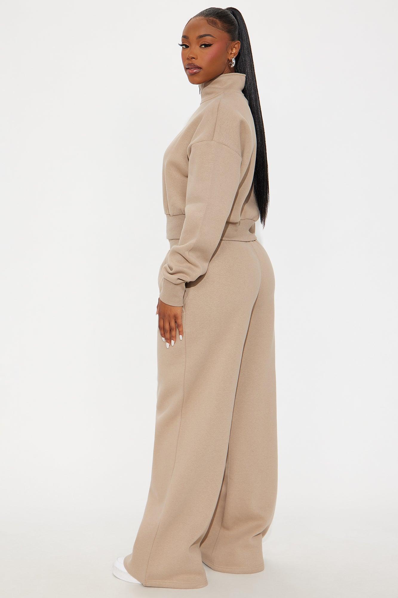 Chill In Style Quarter Zip Pant Set - Taupe Female Product Image