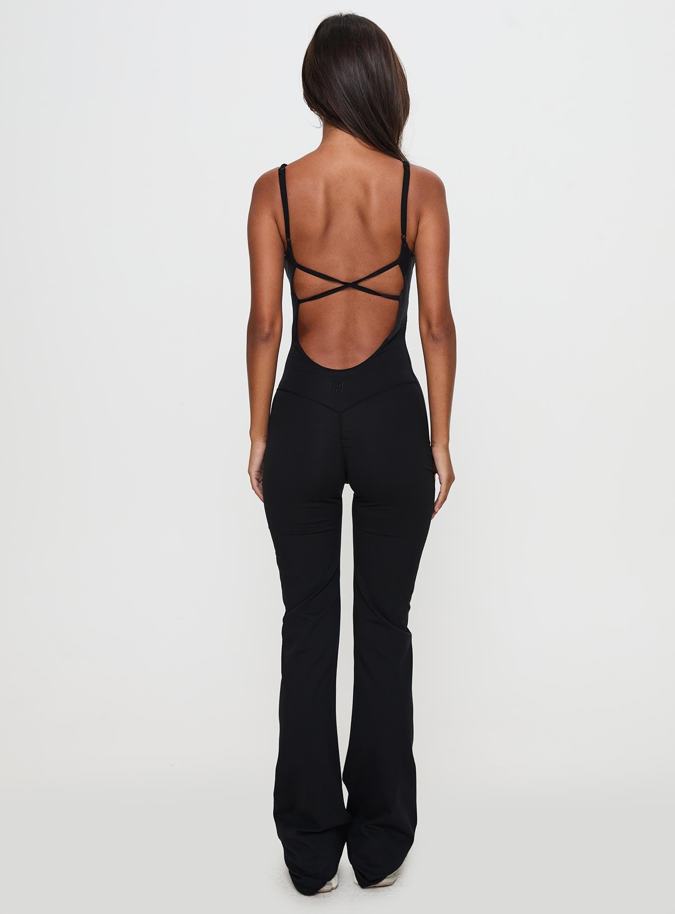 Full-time Flared Backless Active Romper Black Product Image