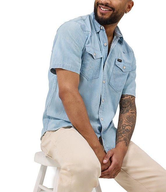 Wrangler® Chambray Denim Short Sleeve Western Shirt Product Image