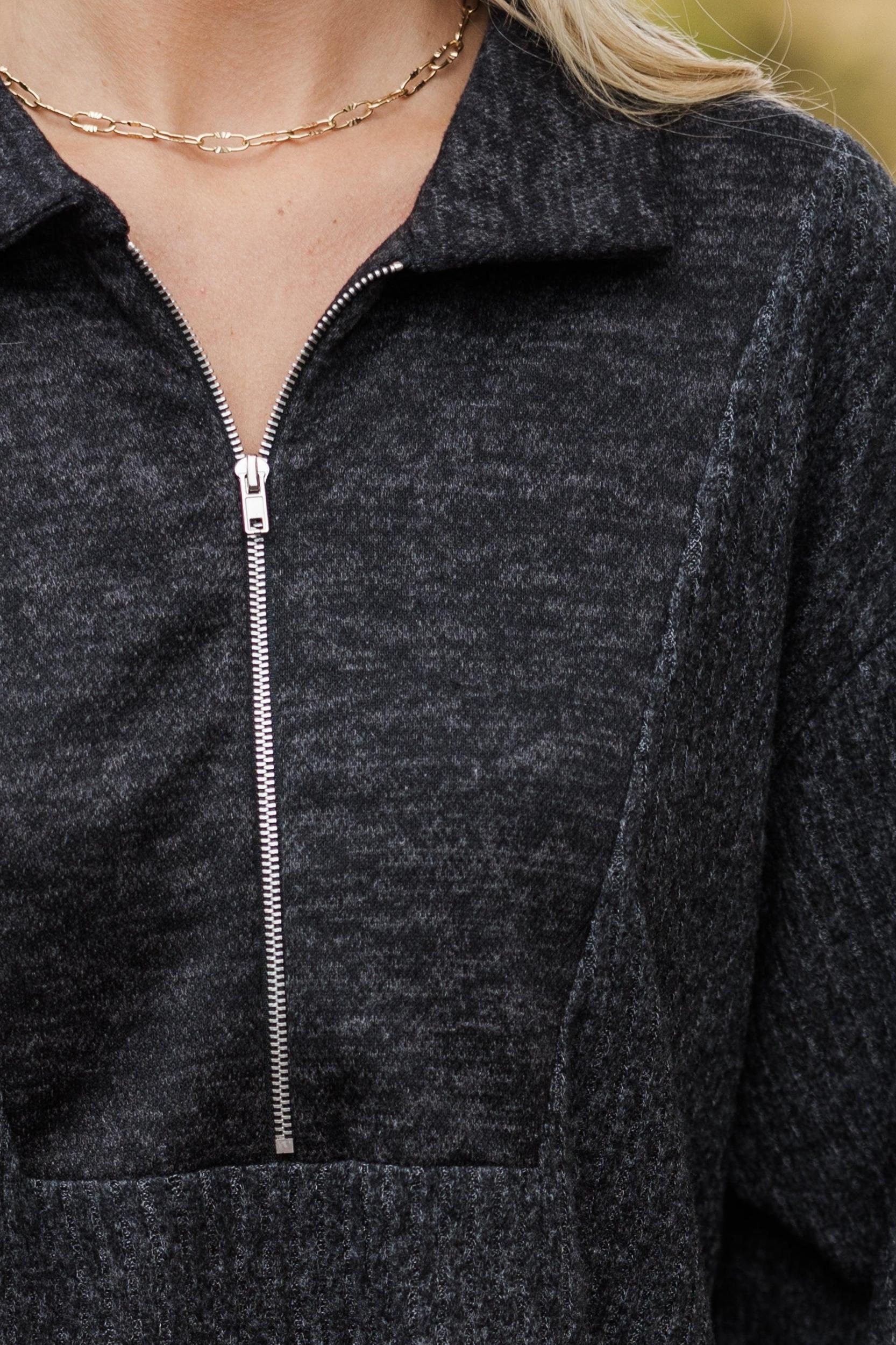 On The Rise Black Quarter Zip Sweater Dress Female Product Image