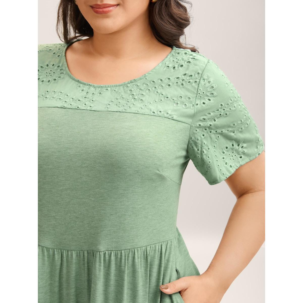 Plus Size Stretchy Sheer Textured Spliced Midi Dress Greenbean Women Knit Dresses Bloomchic 30/6X Product Image