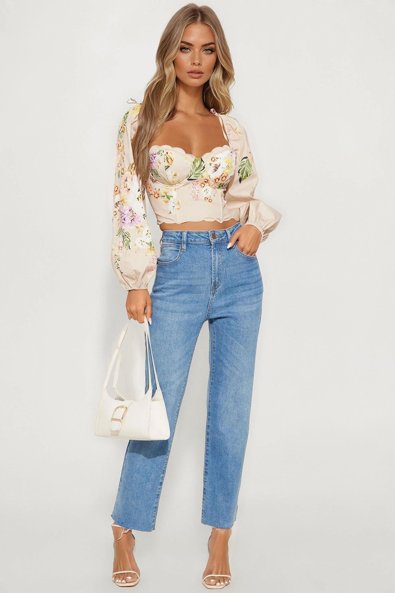 Garden Fields Floral Lace Up Blouse - Blush/combo Product Image