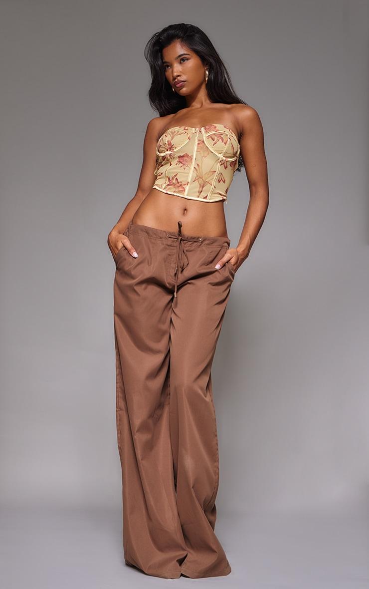 Butter Cream Mesh Boned Printed Long Corset Product Image