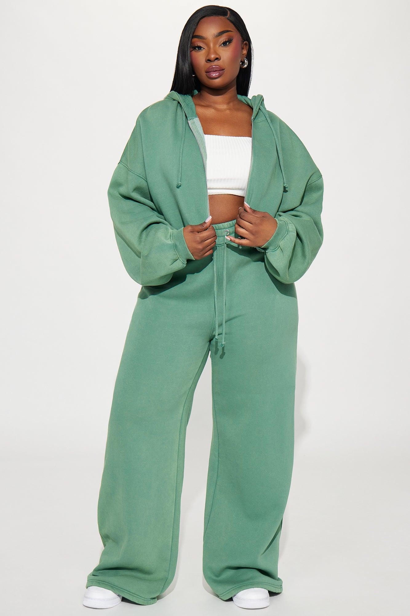 On The Go Fleece Pant Set - Green Product Image