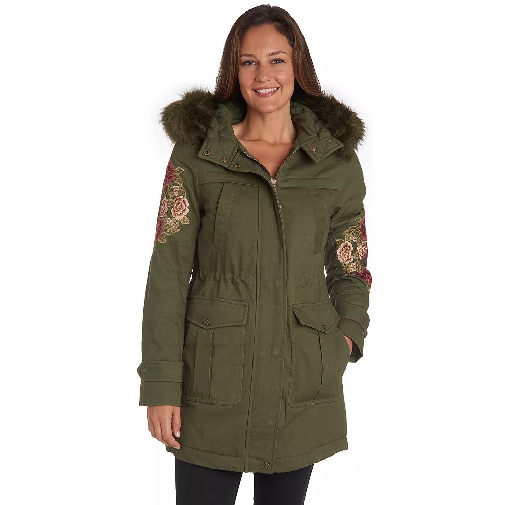 Women's Fleet Street Faux-Fur Hooded Midweight Anorak Parka, Size: Medium, Green Product Image