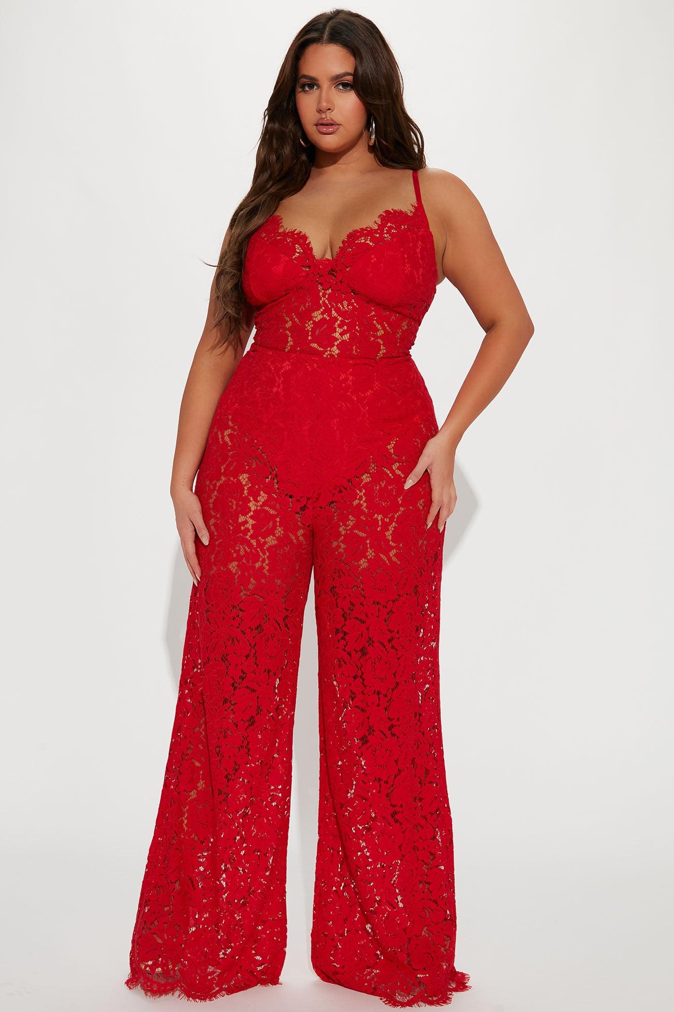 Evening Glow Lace Jumpsuit - Red Product Image