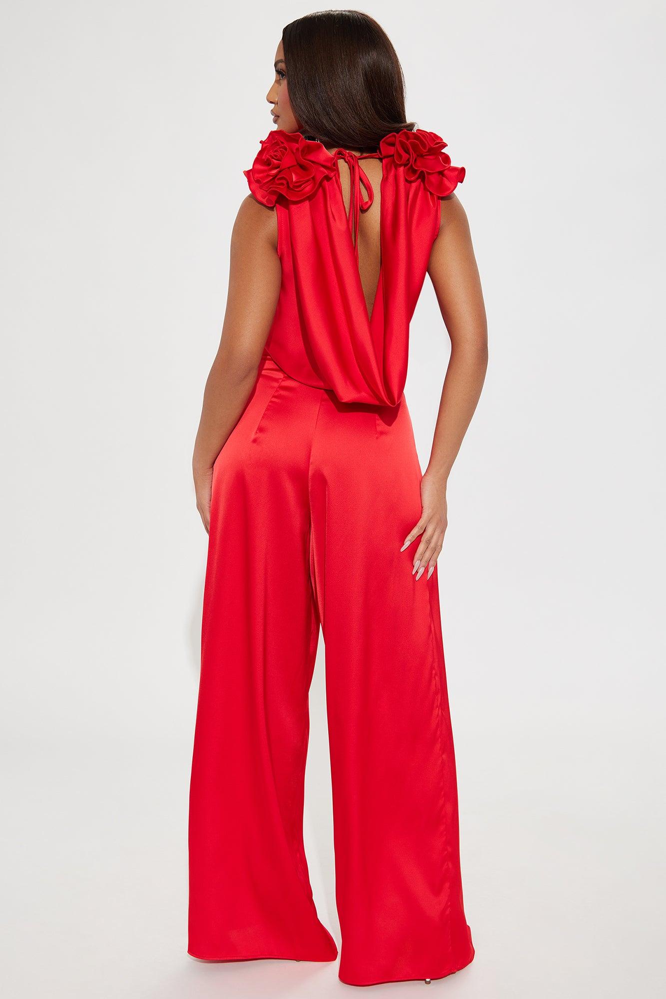 Buy Myself Flowers Satin Jumpsuit - Red Product Image