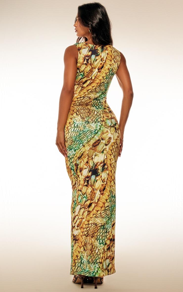 Multi Abstract Snake Print Double Layer Slinky Trim Maxi Dress Product Image