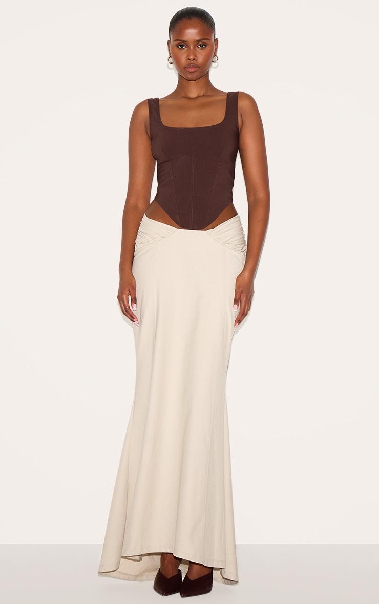 Stone Woven Ruched Waist Detail Maxi Skirt Product Image