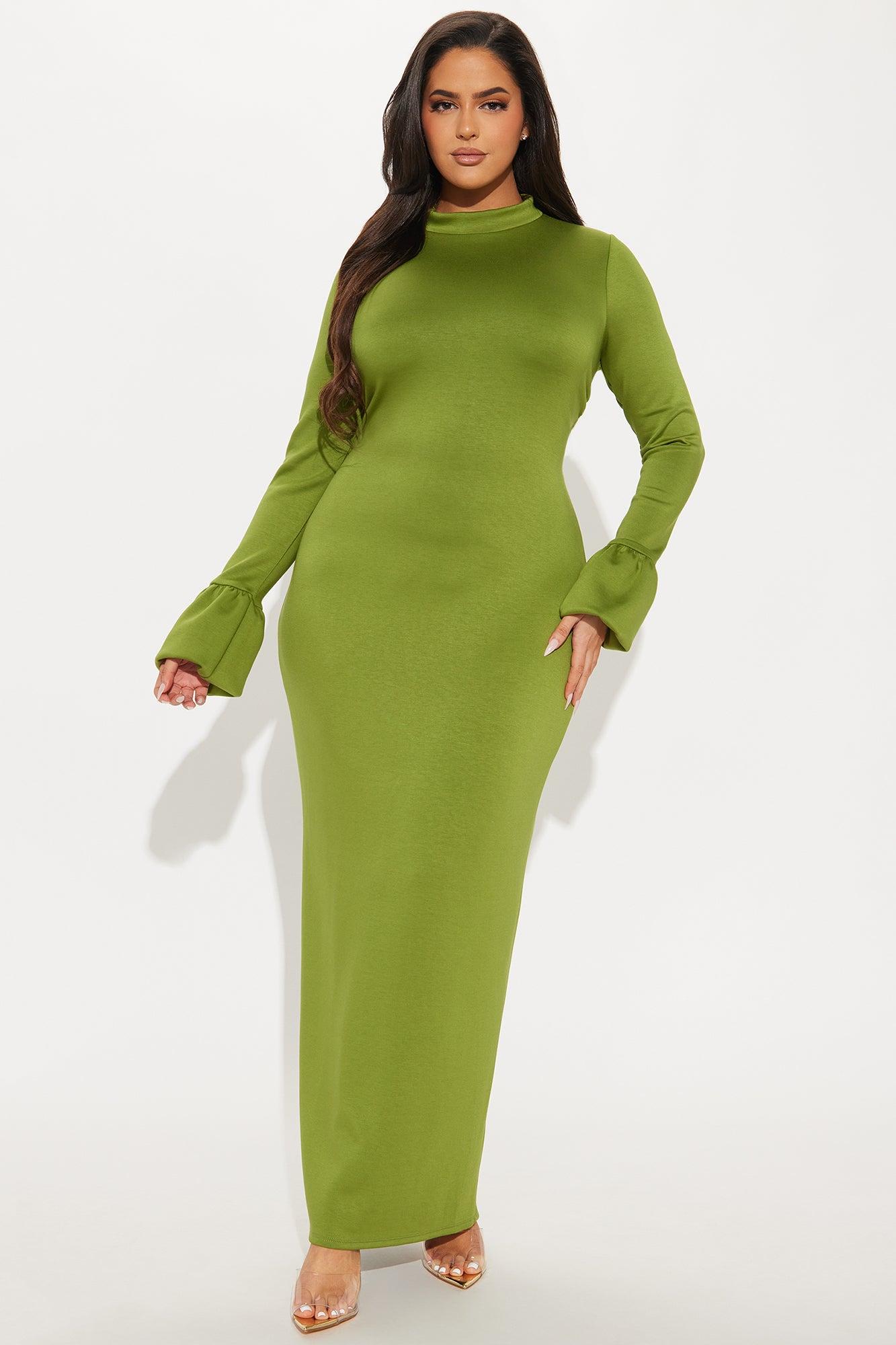 Delanie Ruffle Sleeve Maxi Dress - Green Product Image
