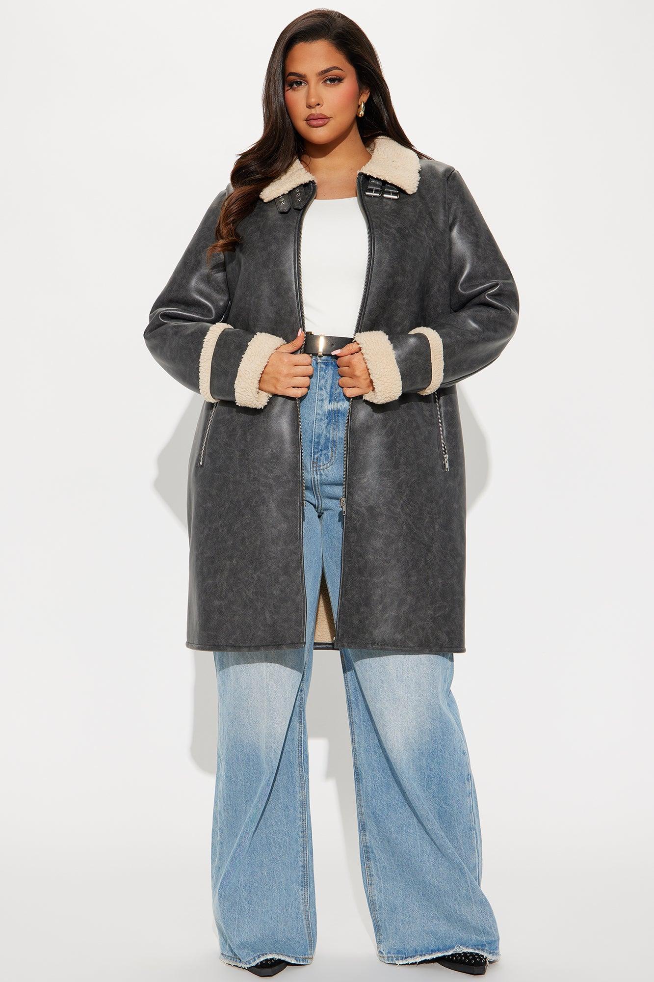 No Pressure Washed Faux Leather Trench - Charcoal Female Product Image