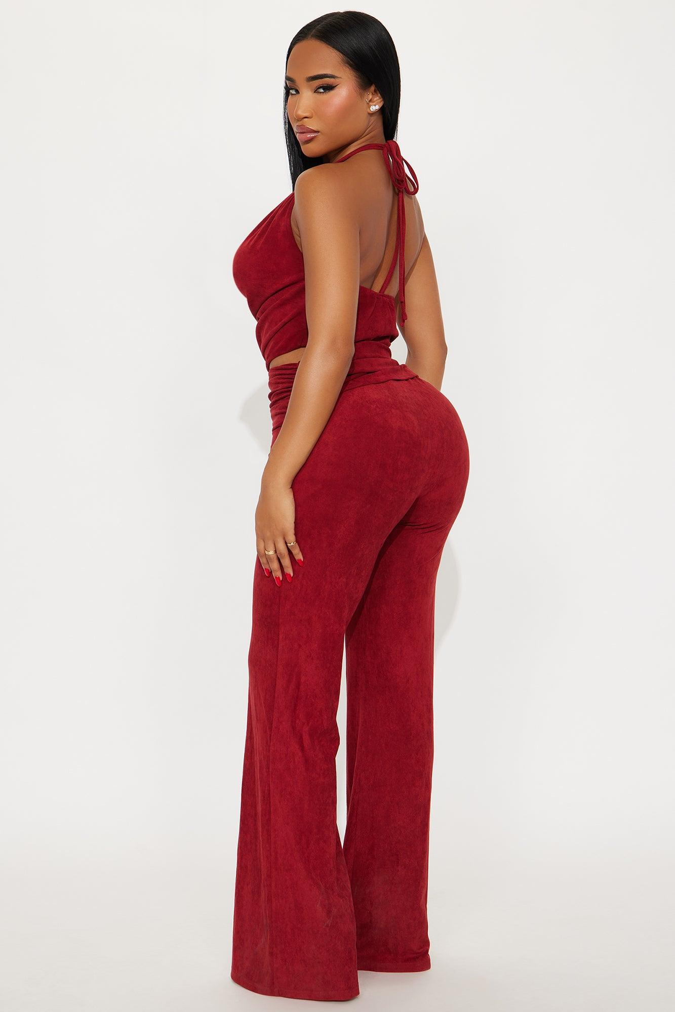 Mariana Faux Suede Halter Jumpsuit - Burgundy Female Product Image