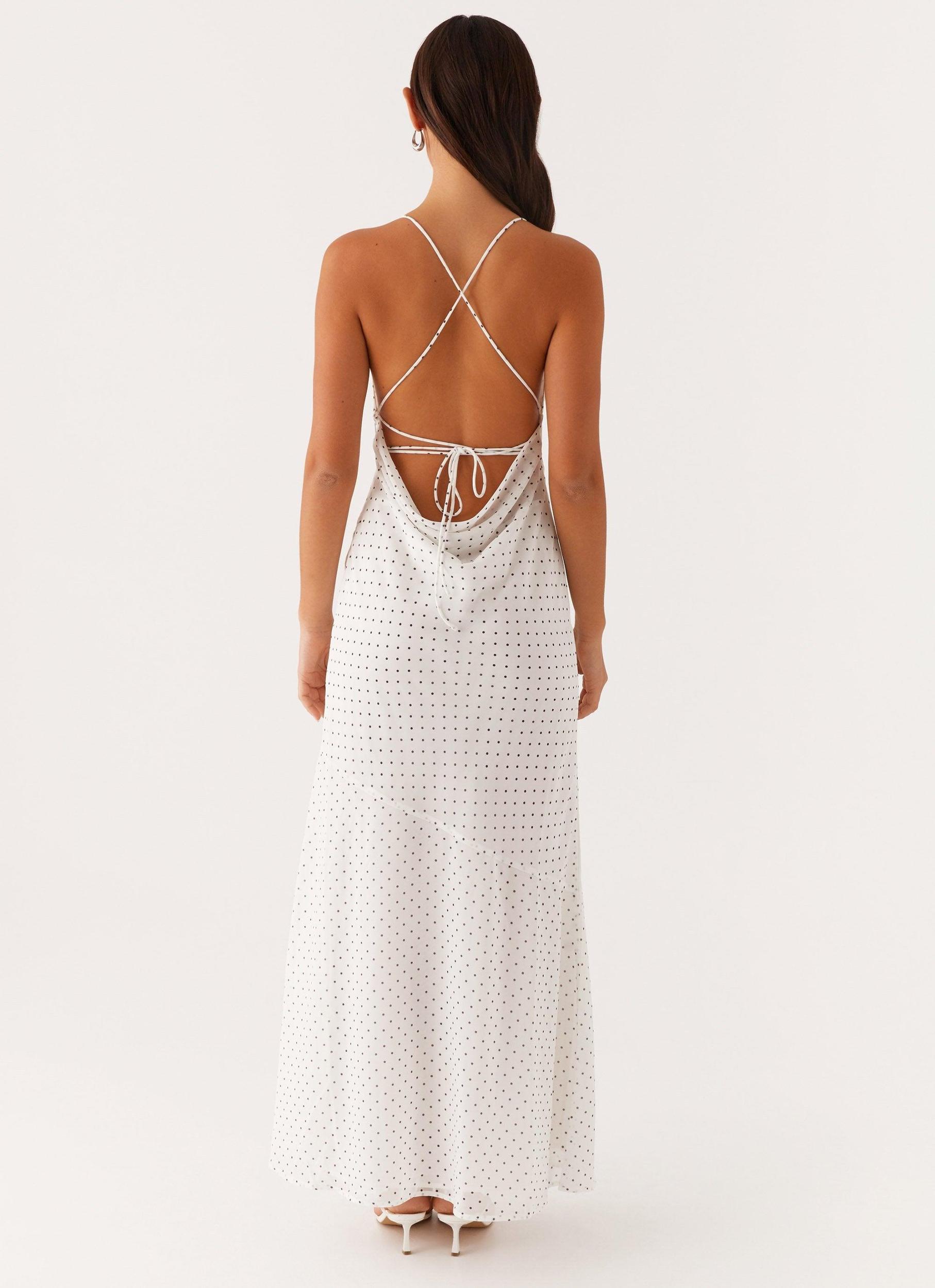 Alianna Cowl Neck Mesh Maxi Dress - White Polka Dot Product Image