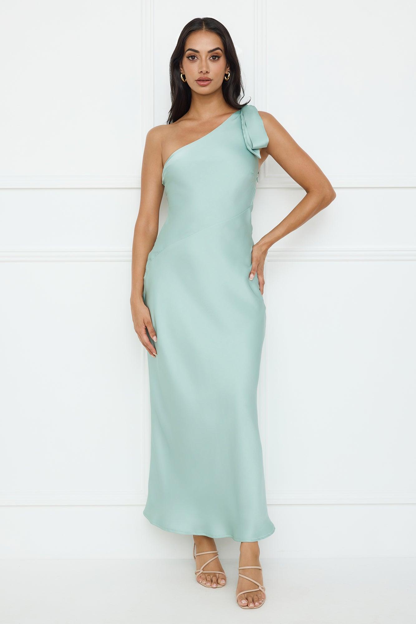 Night Of Distinction One Shoulder Satin Maxi Dress Sage Product Image