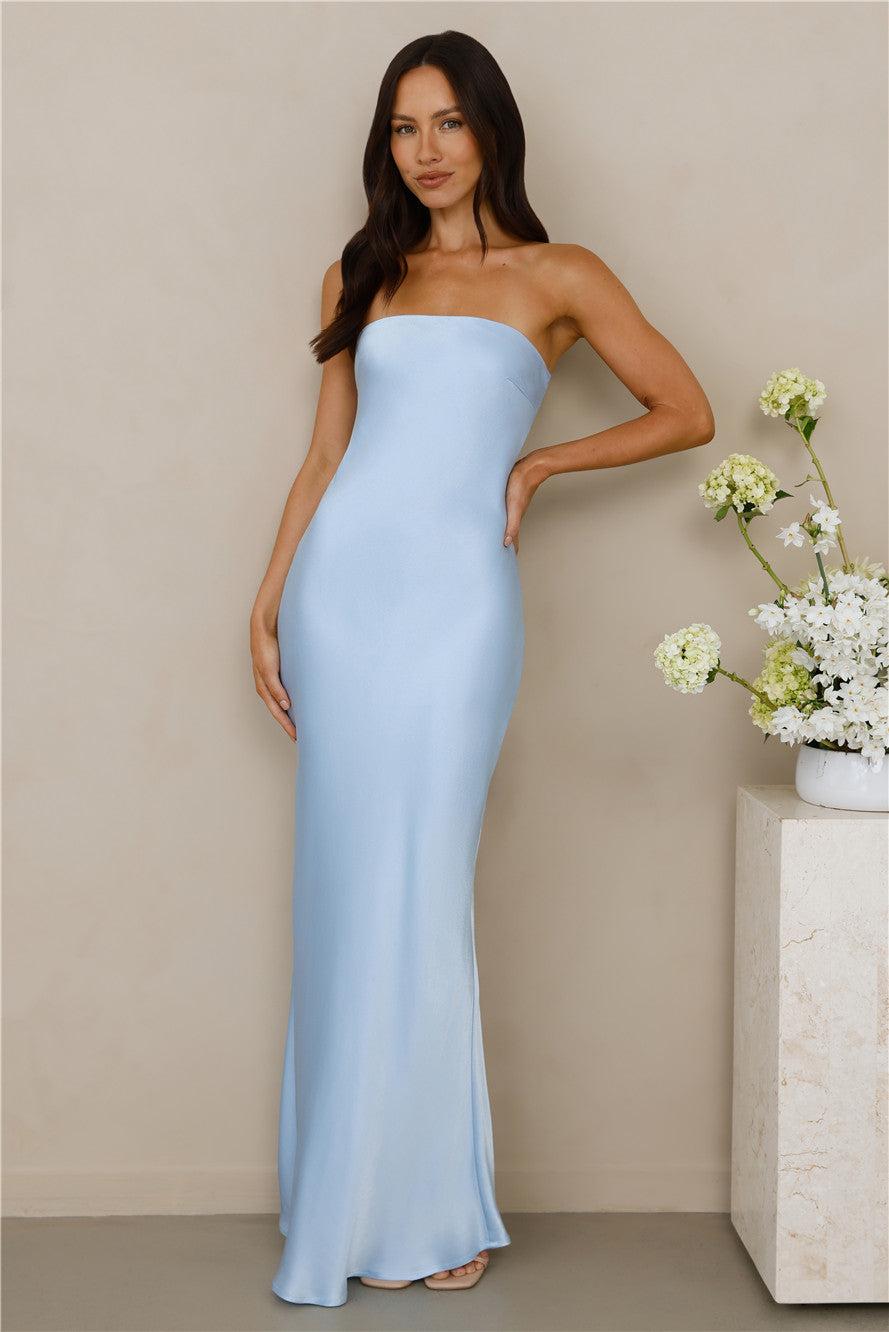 The Felicity Strapless Satin Maxi Dress Blue Product Image