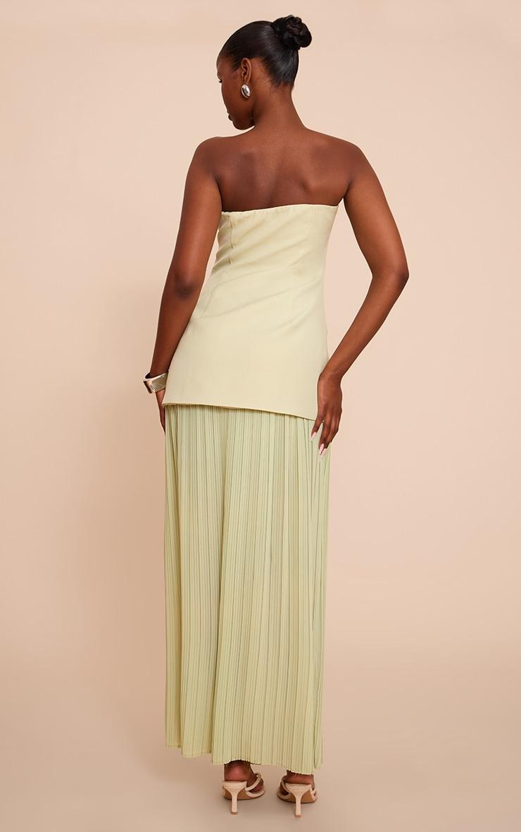 Sage Green Chiffon Pleated Skirt Panel Bandeau Maxi Dress Product Image