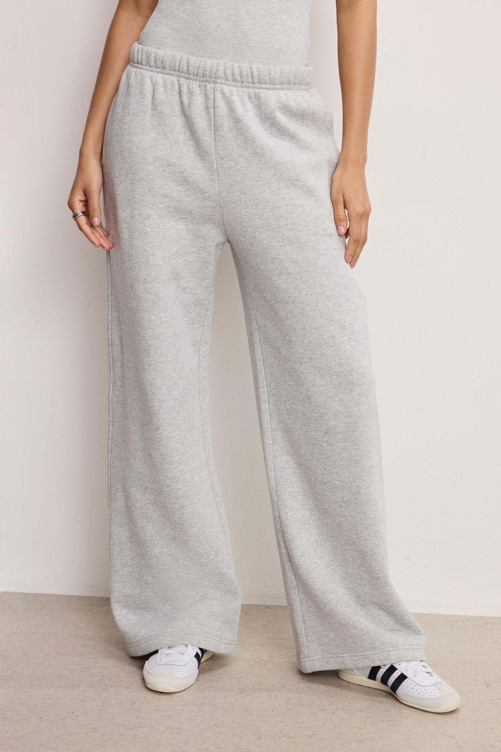 BRUSHED FLEECE WIDE LEG SWEATPANTS | HEATHER GREY001 Product Image