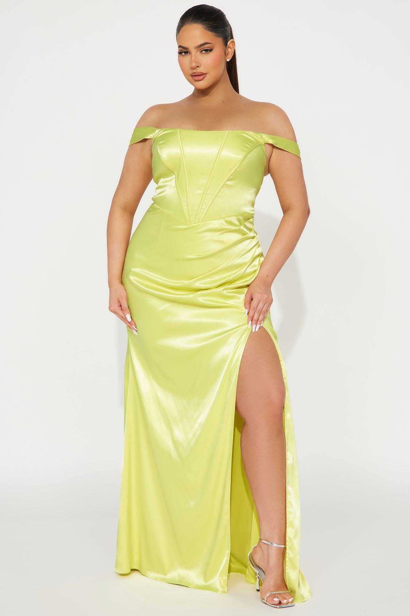 Satin Soiree Gown - Yellow Product Image