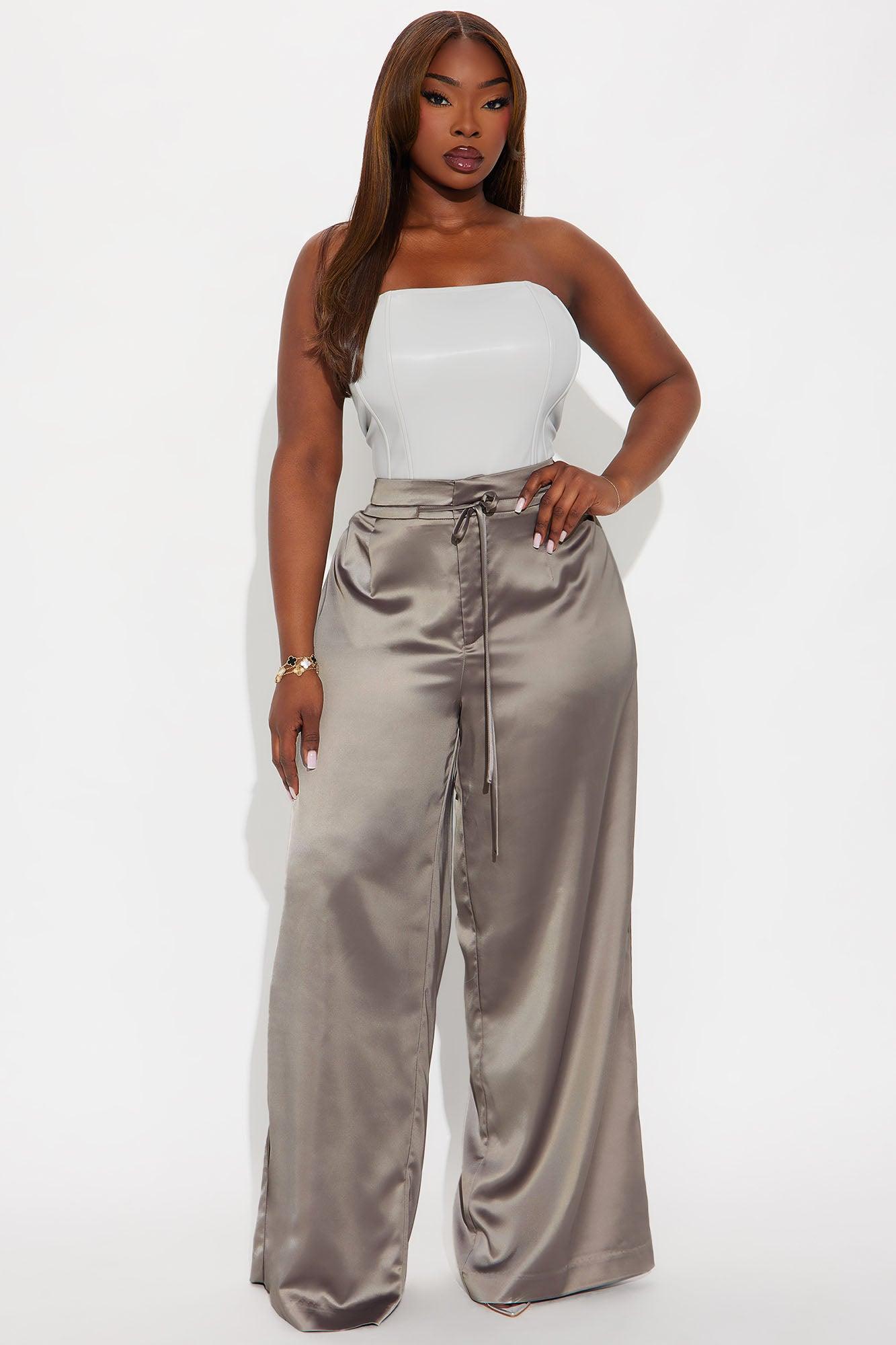 Avani Wide Leg Satin Pant 33 - Grey Female Product Image
