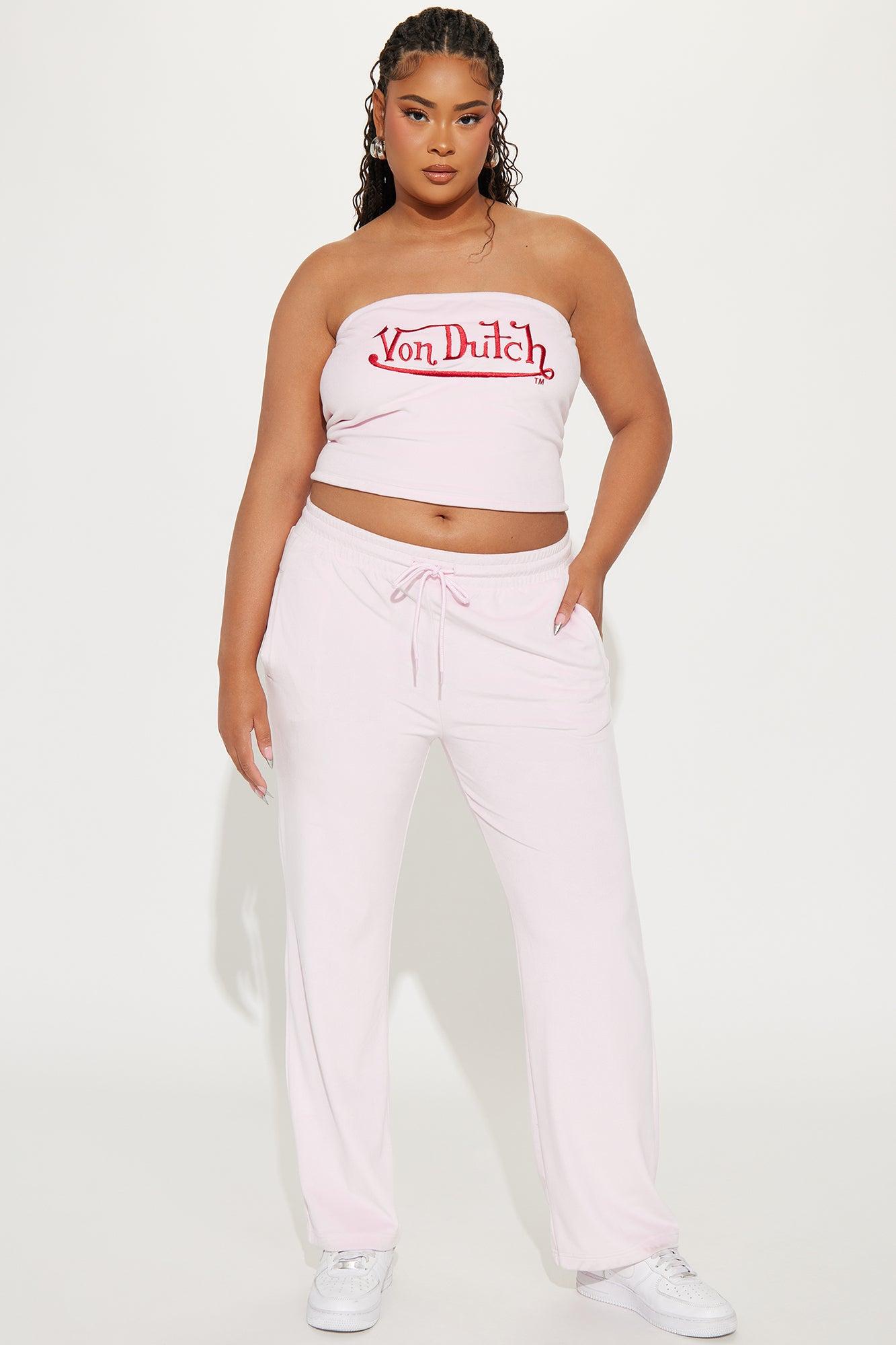 Von Dutch Velour Wide Leg Pant - Light Pink Product Image