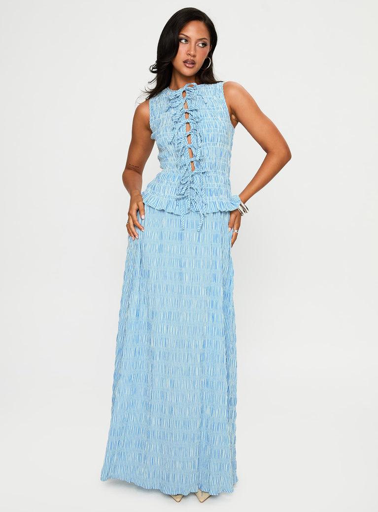 Songbird Shirred Maxi Dress Blue Product Image