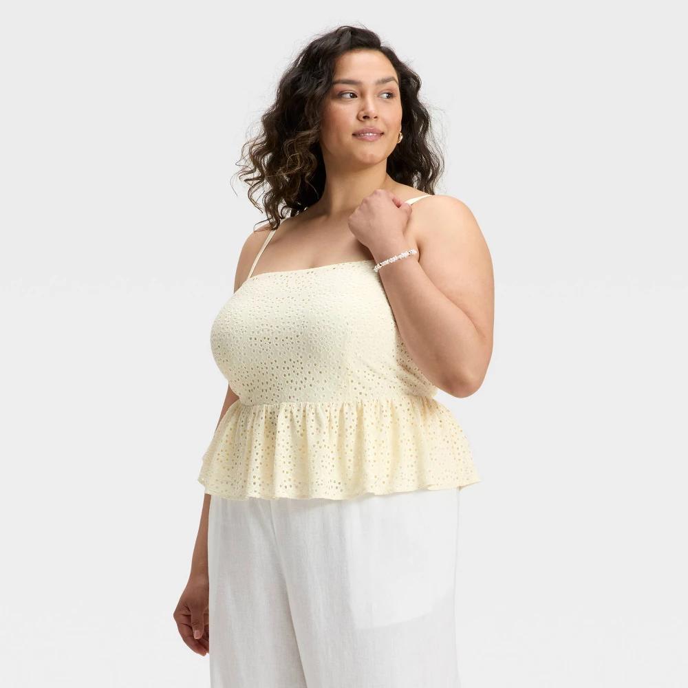 Women's Peplum Tank Top - A New Day™ White L Product Image