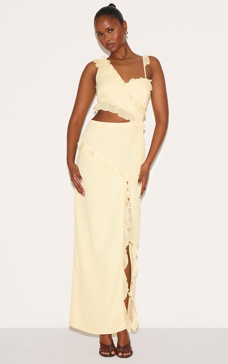 Butter Cream Chiffon Frill Cut Out Maxi Dress Product Image